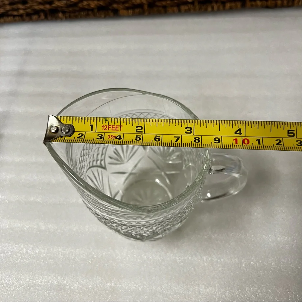 Vintage Anchor Hocking Pineapple Pattern Clear Glass Sugar Bowl & Creamer